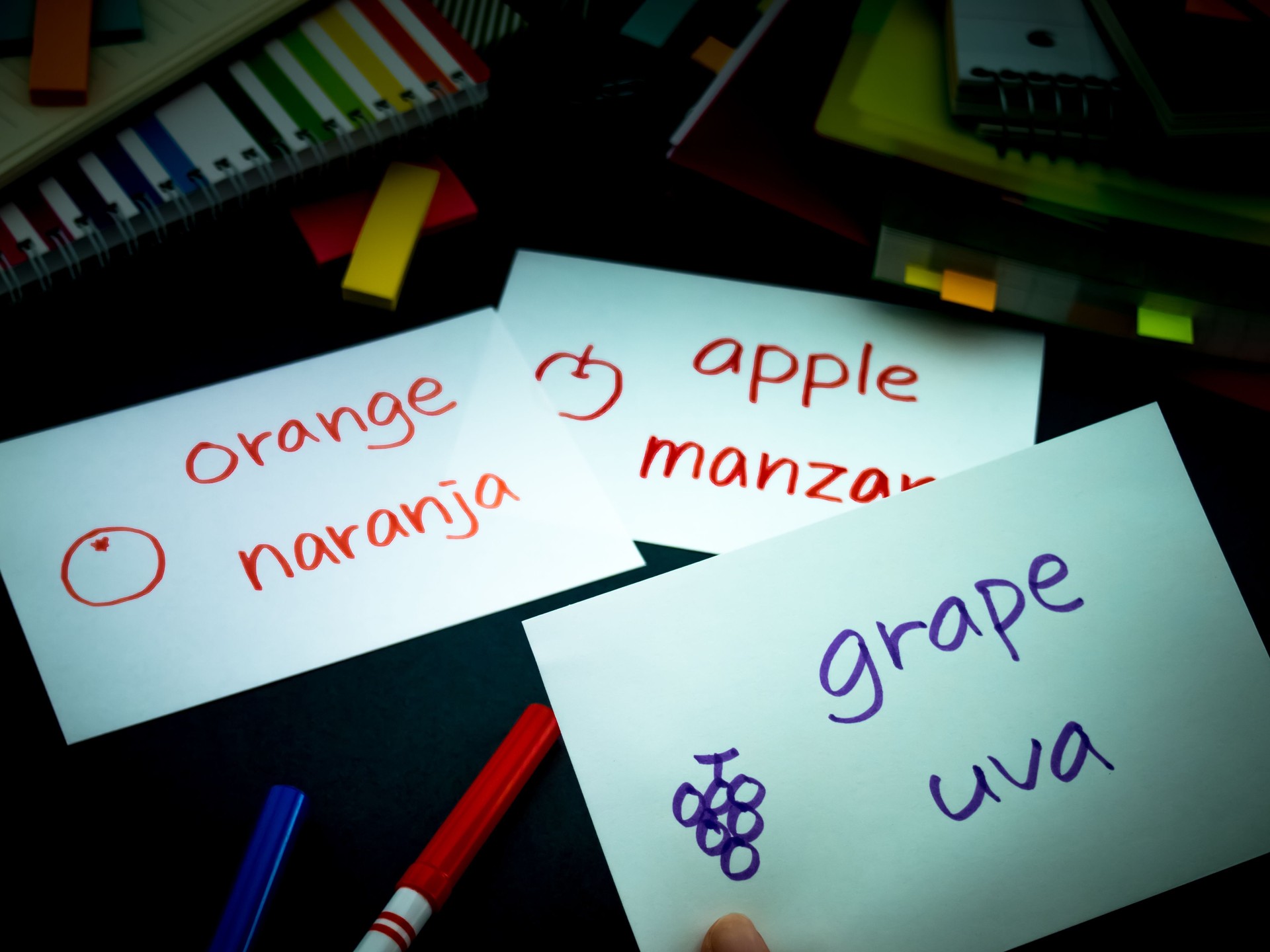 Learning New Language Making Original Flash Cards; Spanish